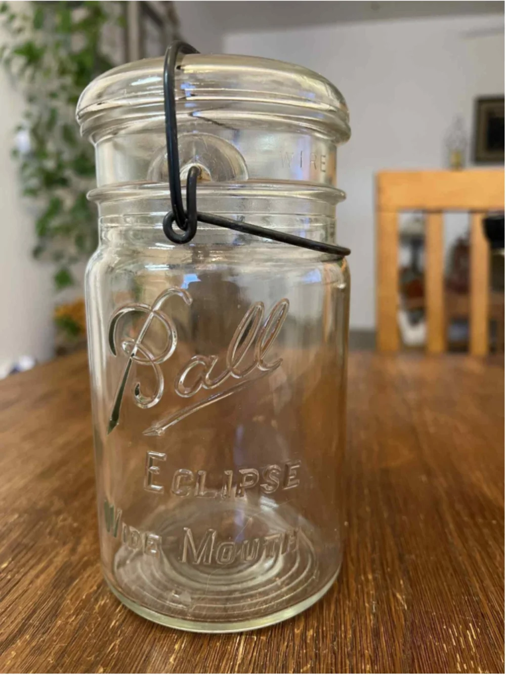 Antique Ball Eclipse Wide Mouth Glass Jar w/ Wire Bail & Lid Early 1900s Canning